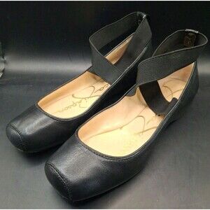 Jessica Simpson Pointe Toe Ankle X Strap Ballet Flats 6.5 M Black Leather